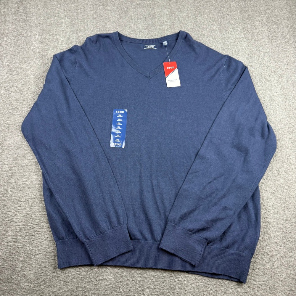 IZOD Fieldhouse Sweater Men's XXL V-Neck Pullover Blue Peacoat 45FS692403 NWT